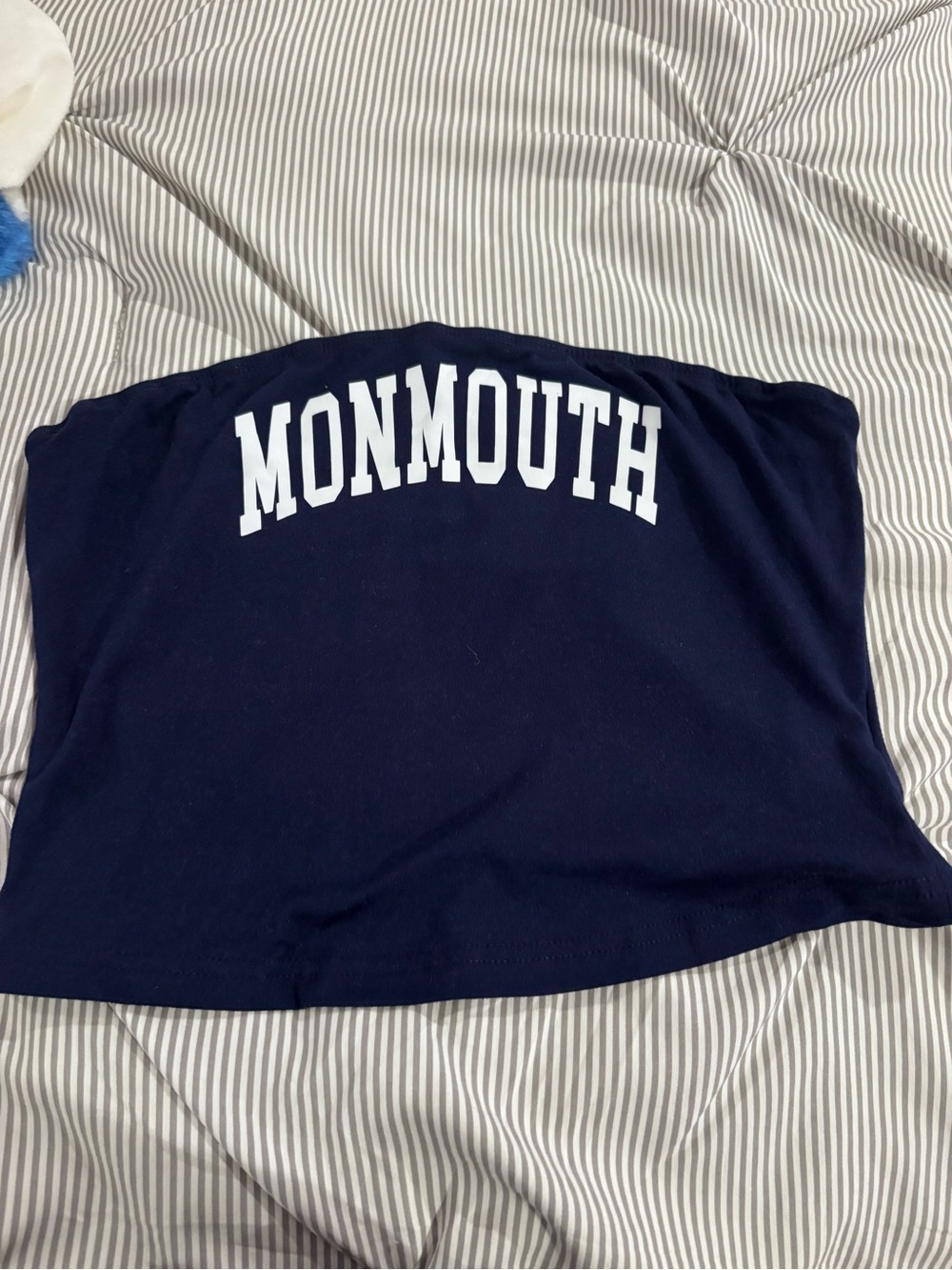Monmouth Navy Strapless Tube Top with White Logo